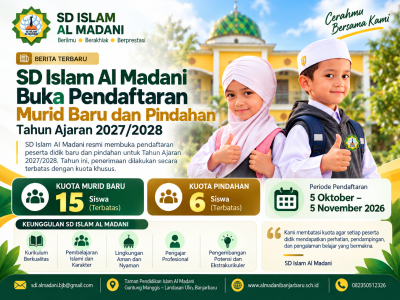 SD Islam Al Madani Buka SPMB 2027/2028, Kuota Terbatas 15 Murid Baru dan 6 Murid Pindahan