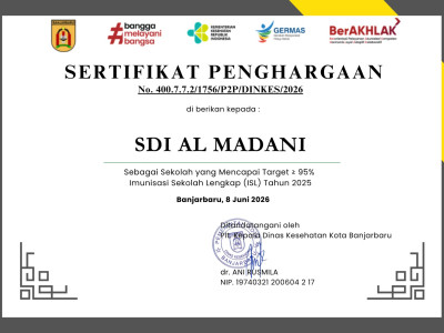 Komitmen Jaga Kesehatan Siswa, SDI Al Madani Raih Penghargaan Imunisasi Sekolah Lengkap (ISL) dari Dinas Kesehatan Banjarbaru