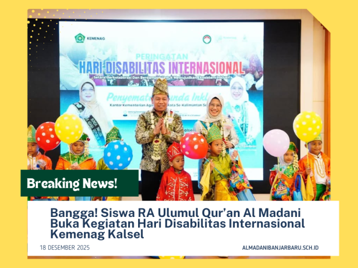 Siswa RA Ulumul Quran Al Madani Tampil Membuka Peringatan Hari Disabilitas Internasional Kemenag Kalsel